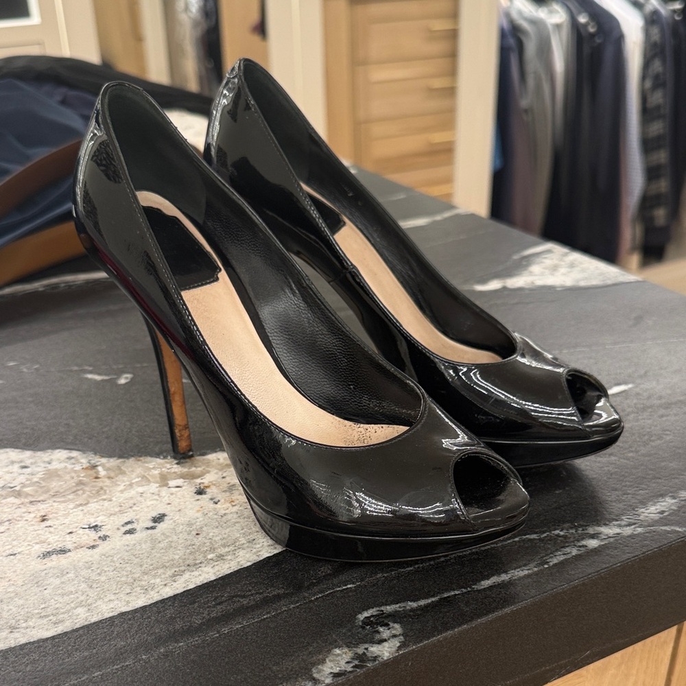 Dior Black Patent Leather Peep-Toe Heels
